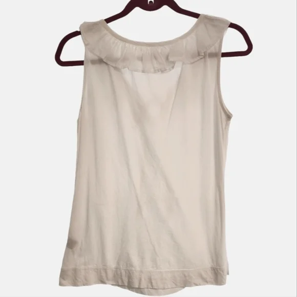 Grace White Sleeveless Pima Cotton Ruffled Blouse, Size Medium - Picture 2 of 6